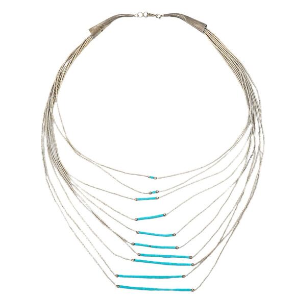 Vintage Santo Domingo Turquoise Sterling Silver Heishi Necklace 10-Strand - Picture 10 of 10